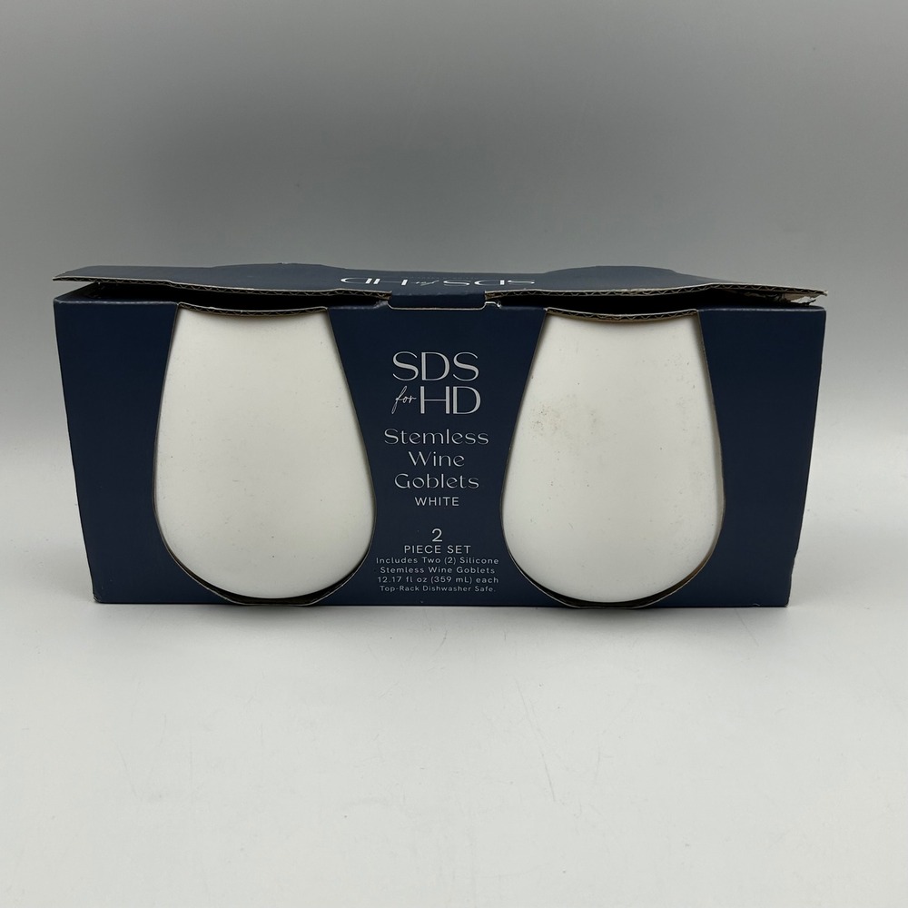 Stemless Wine Goblets White 12.17oz Silicone 2pc Set New SDS for HD